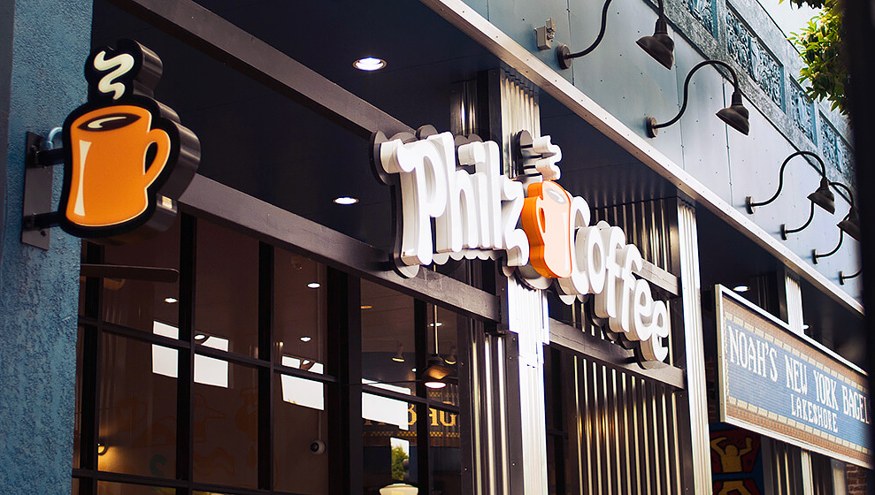 The Philz Coffee sign outside the Lakeshore location.